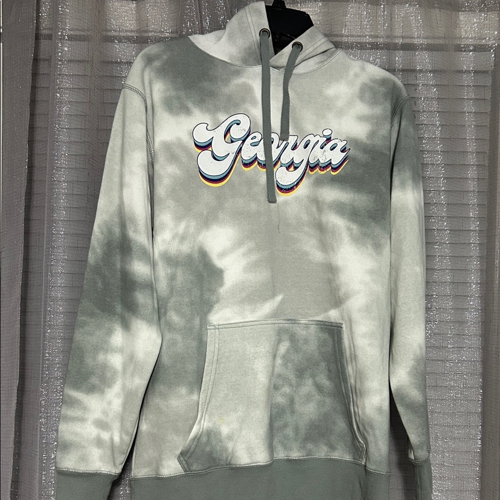 Gray Tie-Dye Hoodie with Georgia Print